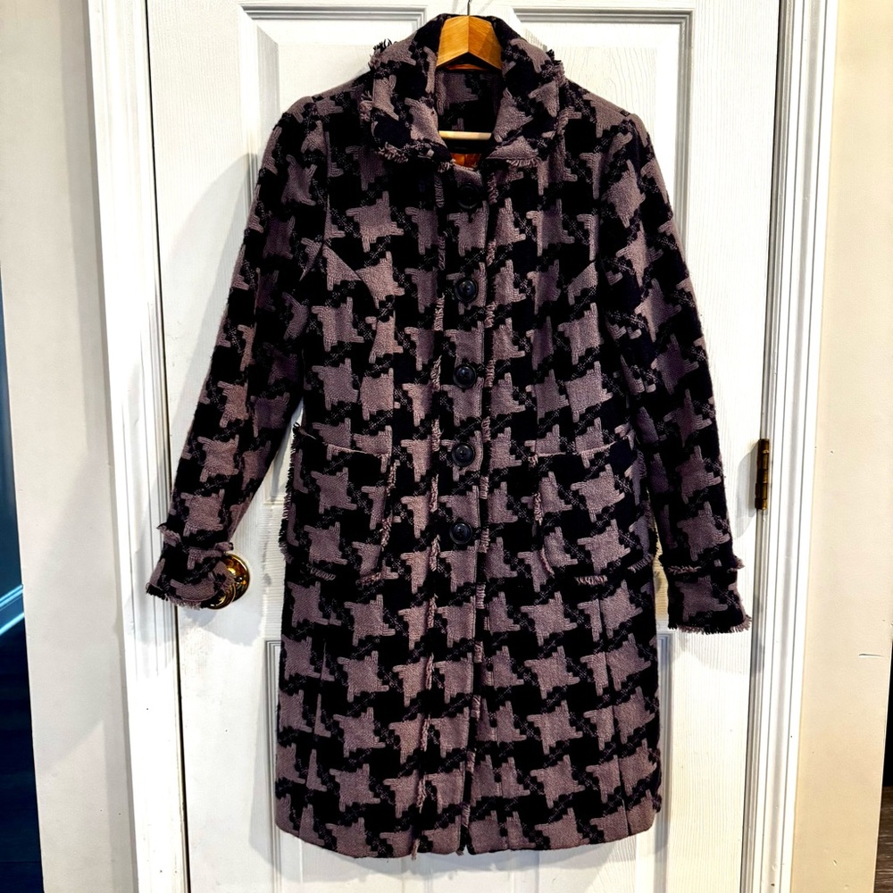Boden 100% Wool Houndstooth Coat Lavender Purple Satin Lined Tailored Size 8